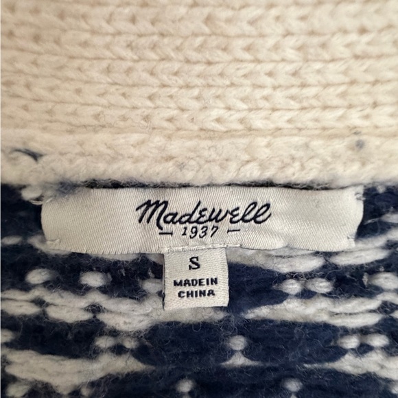 Madewell Navy and Cream Fair Isle Open Front Cardigan Size Small - Picture 2 of 4